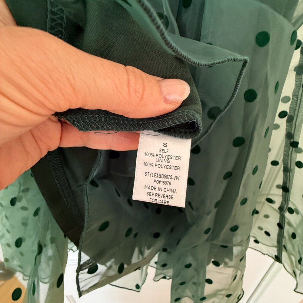 NWOT Vada Winter Everly Babydoll Puff Sleeve Blouse Polka Dot Green Black Size S - Picture 5 of 5